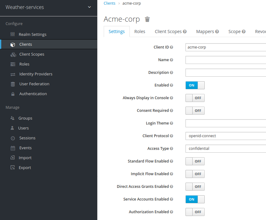 settings of client id