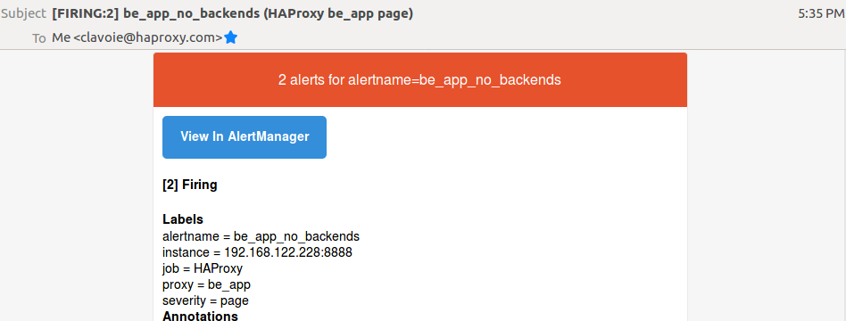 email notification from alertmanager