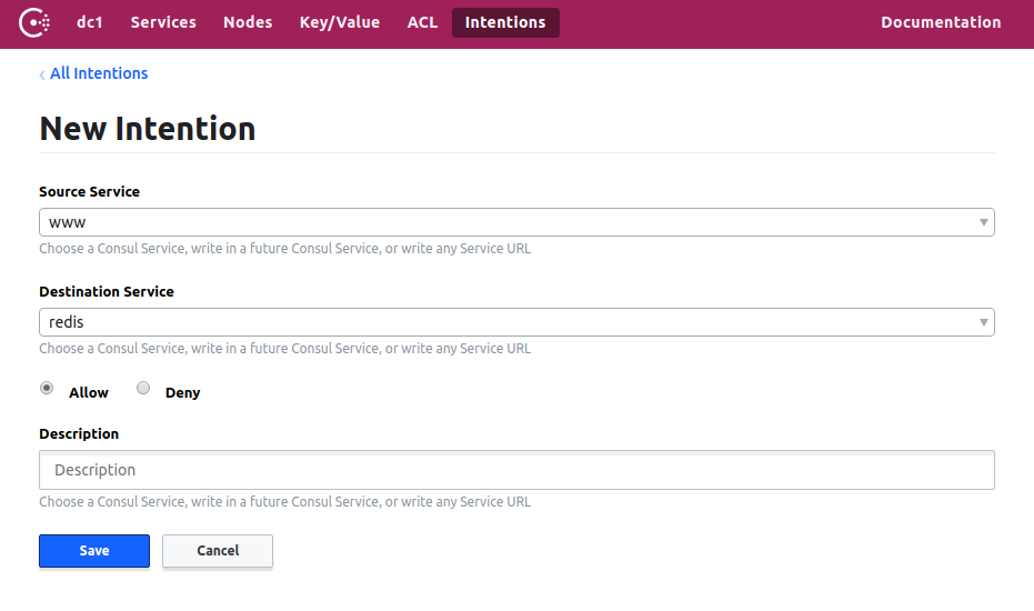 Adding new Intentions in the Consul Dashboard adding new intentions consul dashboard